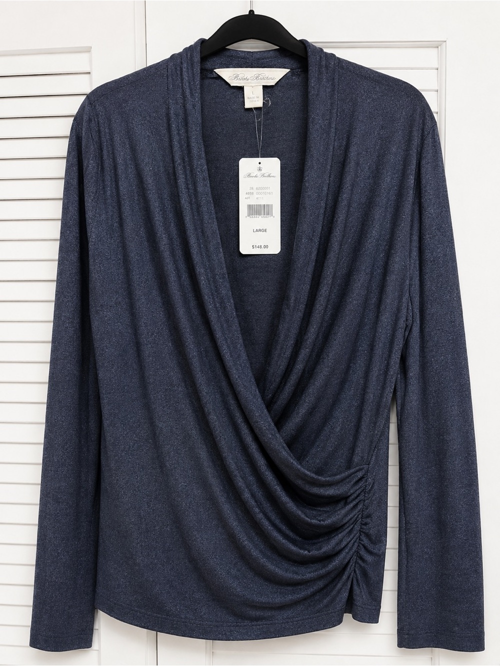 Brooks Brothers Faux Wrap Long-Sleeve Top Shimmery Charcoal LARGE NWT - Picture 7 of 11